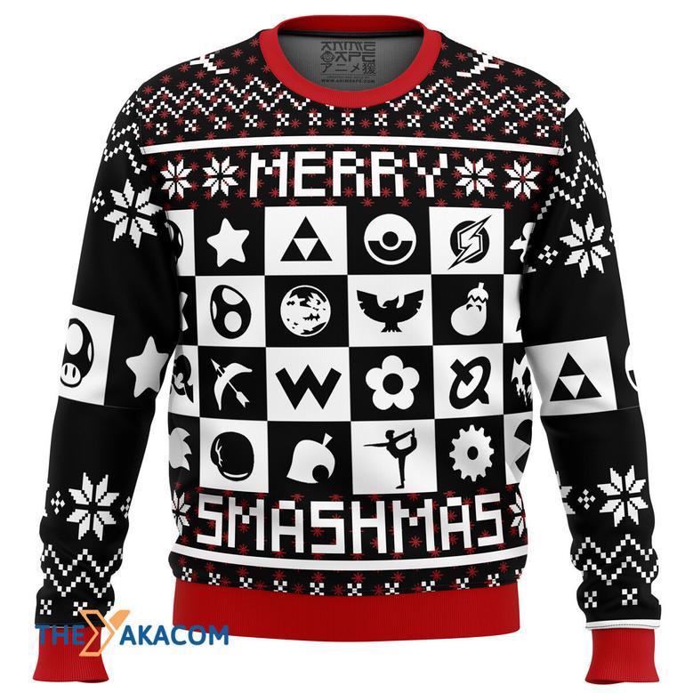 Merry Smashmas Super Smash Bros Gift For Fan Anime Christmas Ugly Sweater