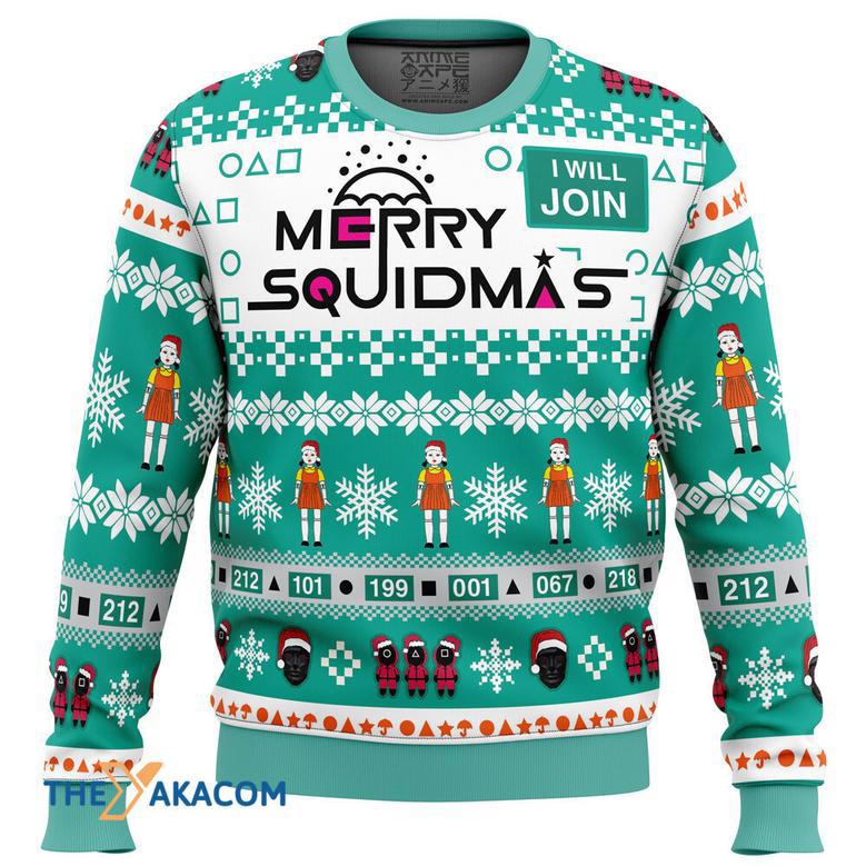 Merry Squidmas Squid Game Gift For Fan Anime Christmas Ugly Sweater