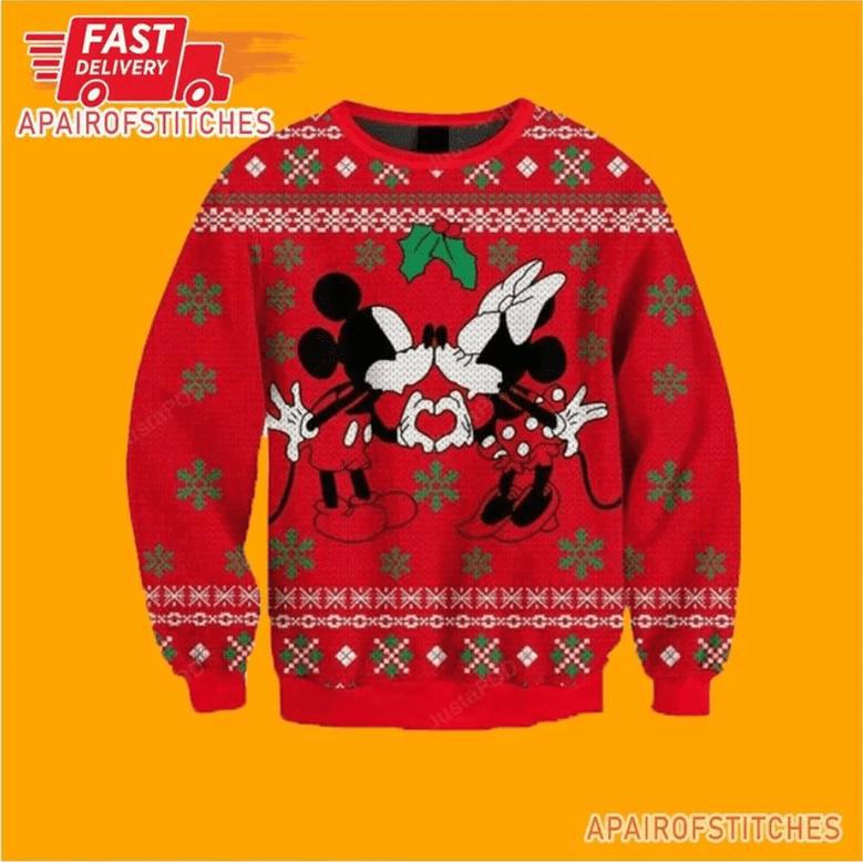 Mickey Minnie Couple Red Christmas Ugly Wool Sweater Christmas Gift For Kid Adult