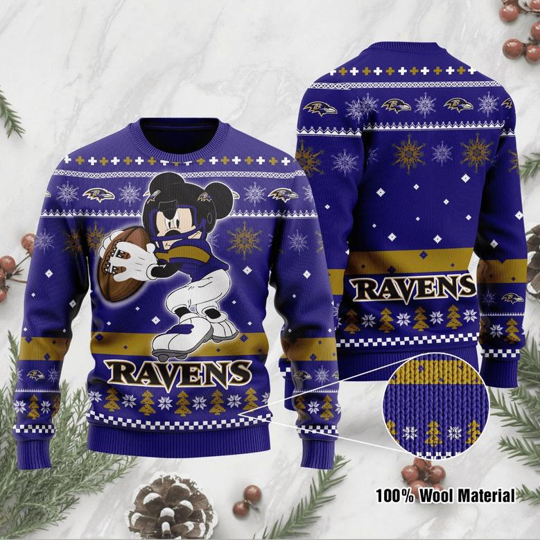 Mickey Mouse Baltimore Ravens Christmas Ugly Wool Sweater Christmas Gift For Kid Adult