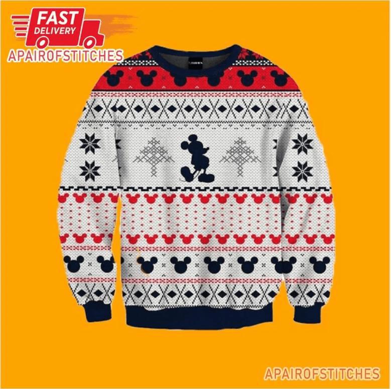 Mickey Mouse White Navy Red Christmas Ugly Wool Sweater Christmas Gift For Kid Adult