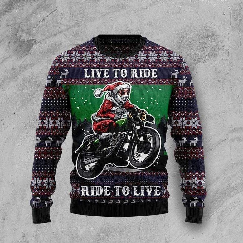 Motorcycle Ugly Christmas Sweater Christmas Santa Live To Ride Ride To Live Biker Sweater