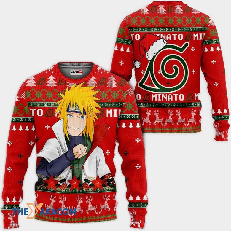 Namikaze Minato Naruto Anime Red Custom Gift For Fan Anime Christmas Ugly Sweater