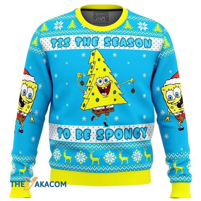 Nickelodeon Cartoons Tis The Season To be Spongy Gift For Fan Anime Christmas Ugly Sweater