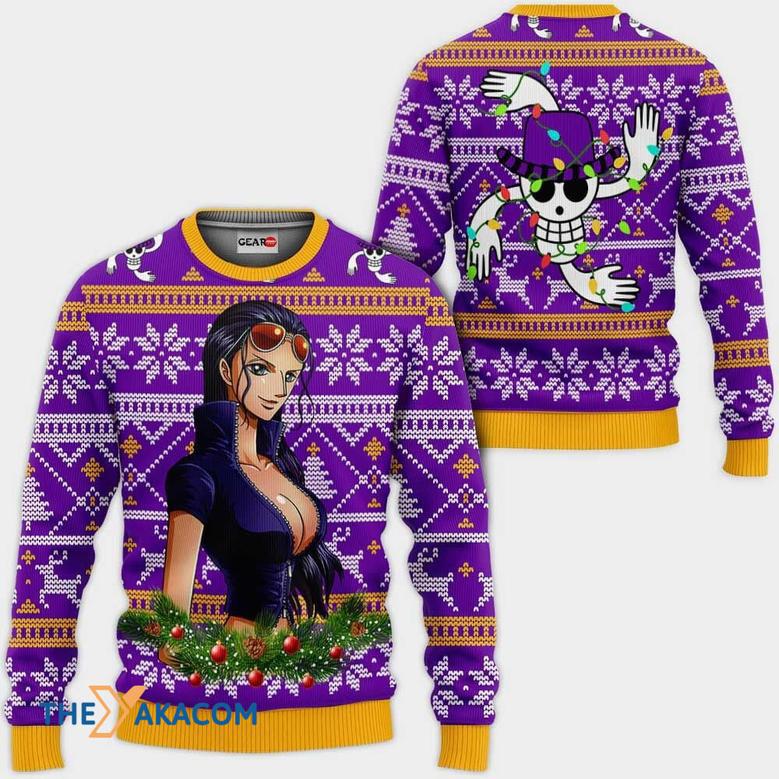 Nico Robin One Piece Anime PurpleYellow Custom Gift For Fan Anime Christmas Ugly Sweater