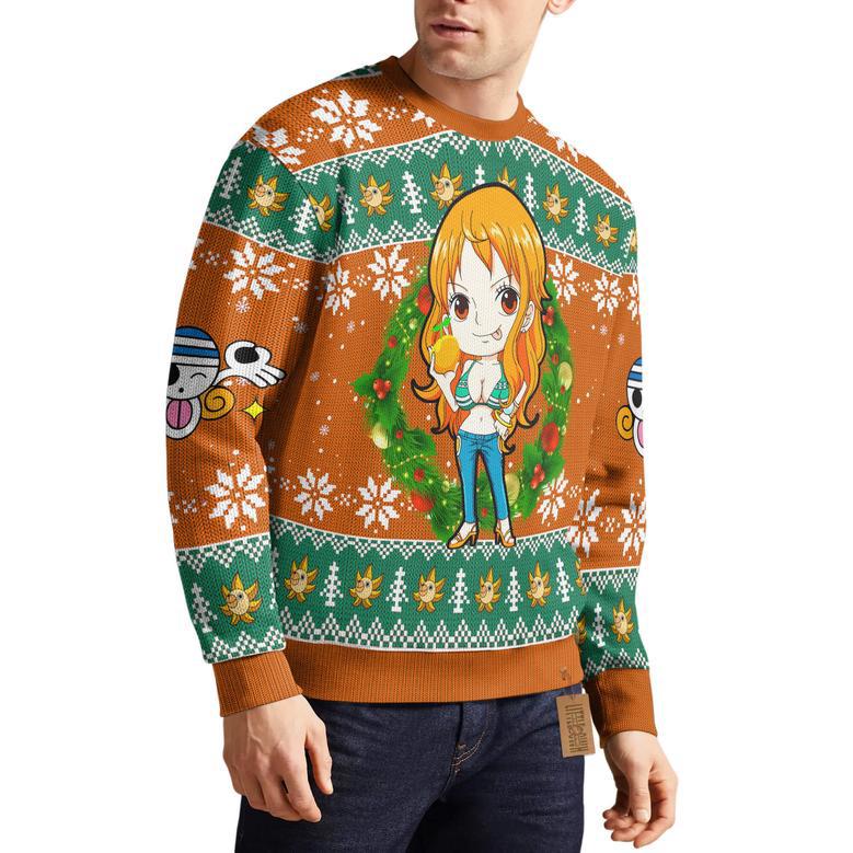 One Piece Custom Ugly Sweater Nami Knitted Sweatshirt Anime Christmas Gift