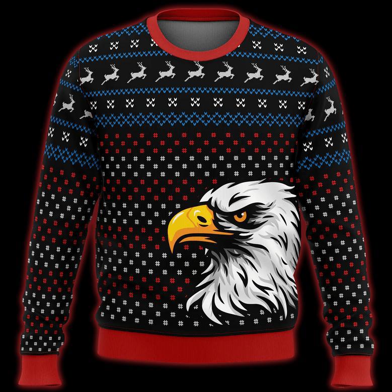 Patriotic Ugly Christmas Sweater Patriotic Eagle Christmas Pattern Black Sweater