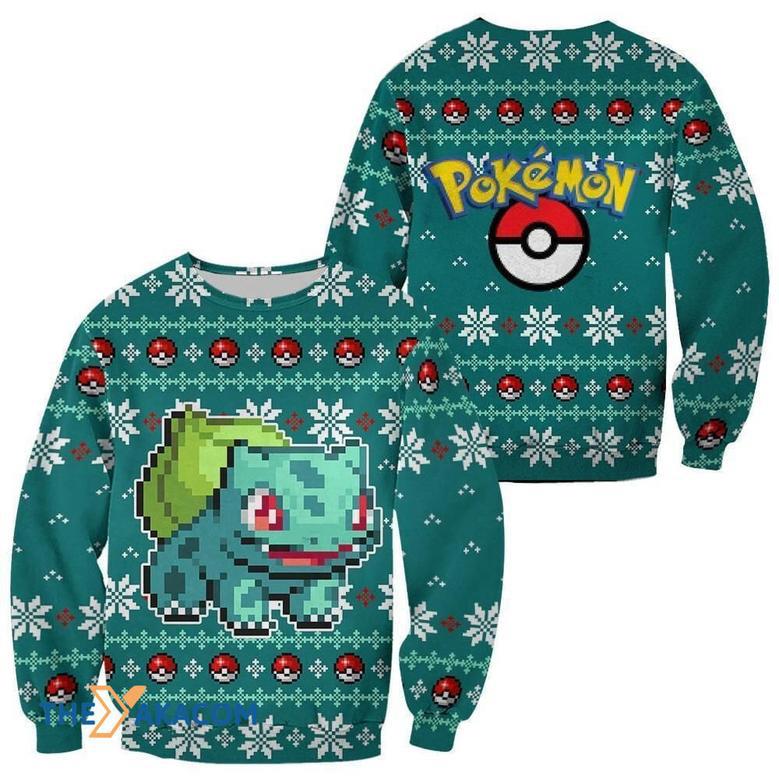 Pixel Pokemon Bulbasaur Custom Gift For Fan Anime Christmas Ugly Sweater