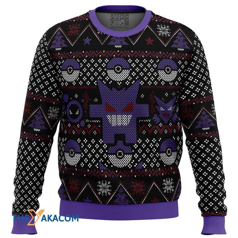 Pokemon Ghosts Gengar Ghastly Haunter Gift For Fan Anime Christmas Ugly Sweater