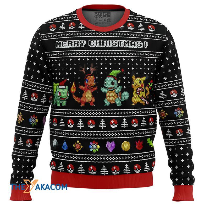 Pokemon Kanto Starters Gift For Fan Anime Christmas Ugly Sweater