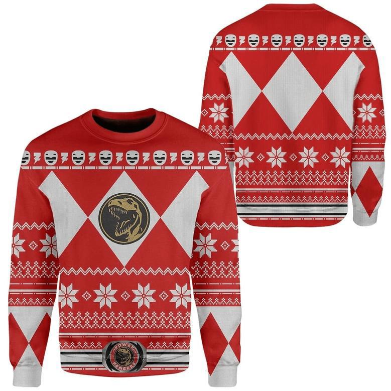 Power Rangers Ugly Sweater Mighty Morphin Red Power Rangers Sweater