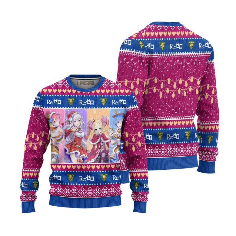 Re Zero Ugly Sweater Custom Members Knitted Sweatshirt Anime Christmas Gift