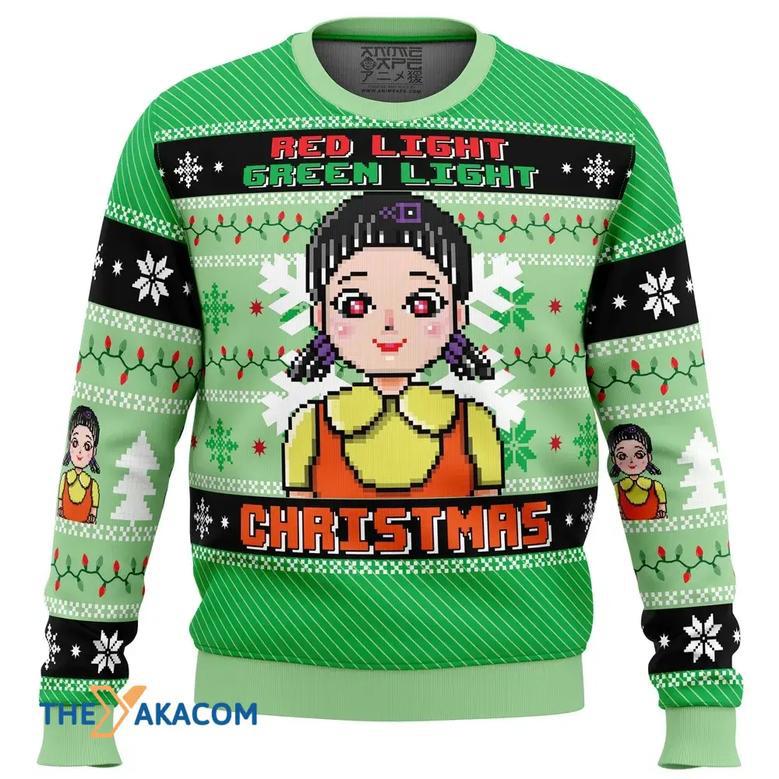 Red Green Light Squid Game Custom Gift For Fan Anime Christmas Ugly Sweater