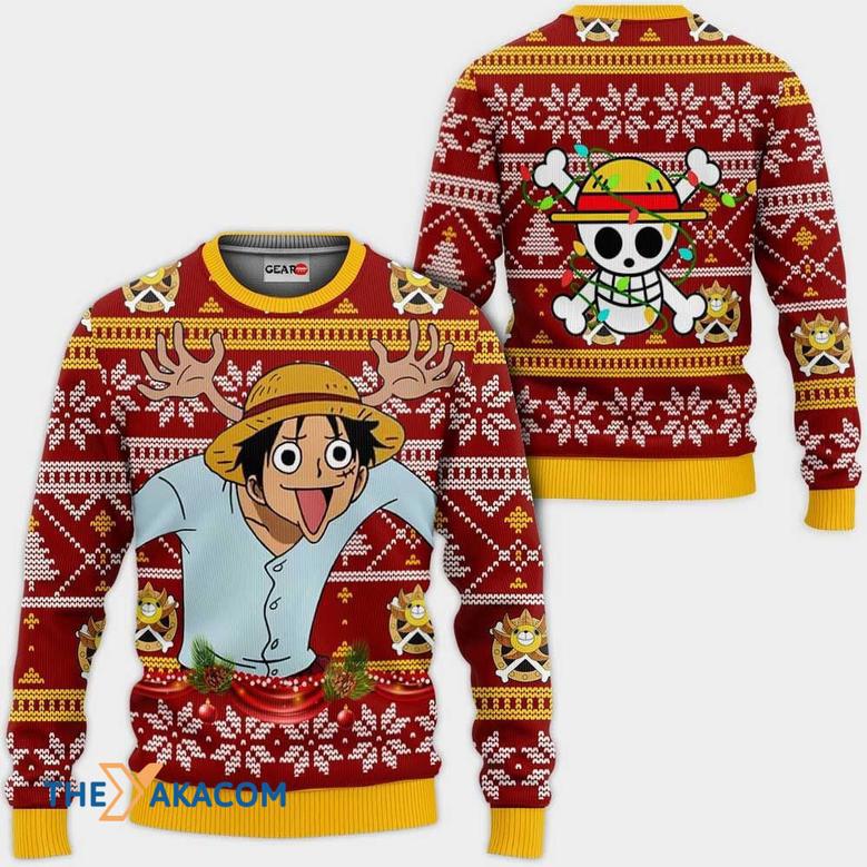 Reindeer Luffy Custom One Piece Gift For Fan Anime Christmas Ugly Sweater