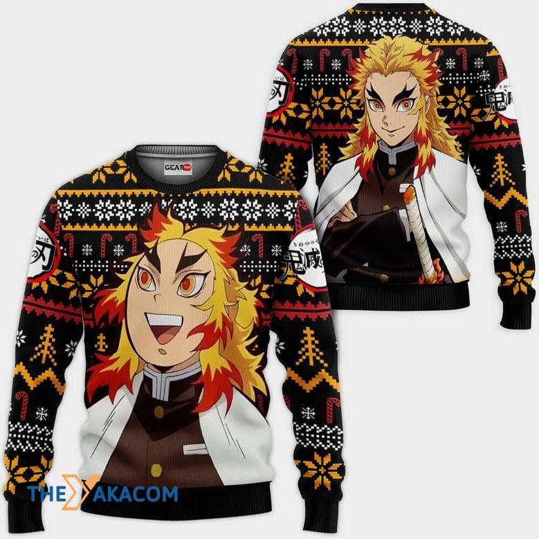 Rengoku Kimetsu no Yaiba Anime Custom Gift For Fan Anime Christmas Ugly Sweater