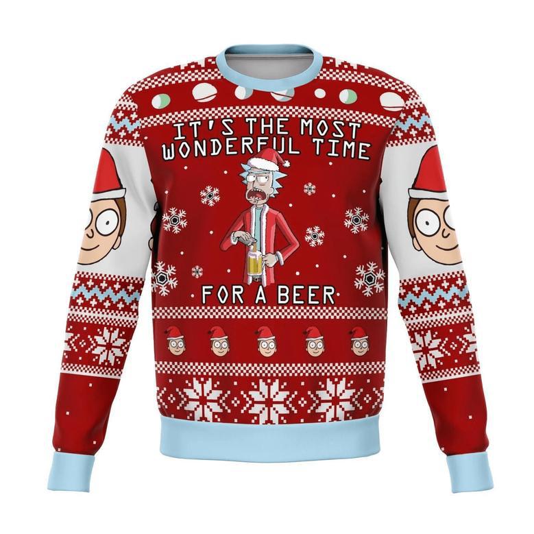 Rick And Morty It's The Most Wonderful Time For A Beer Red Christmas Ugly Wool Sweater Christmas Gift