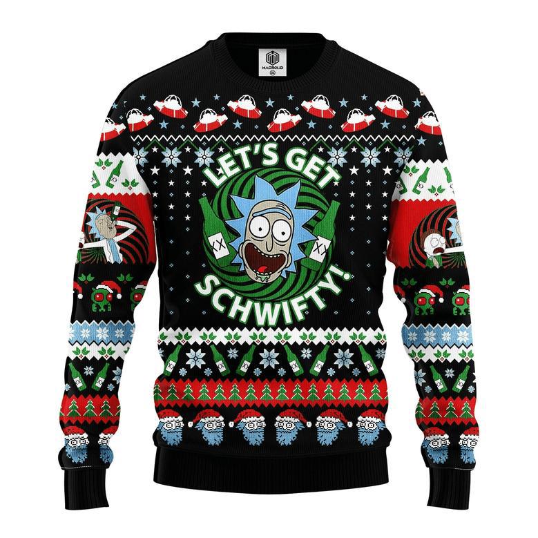 Rick And Morty Let's Get Schwifty Beer Black Christmas Ugly Wool Sweater Christmas Gift For Kid Adult