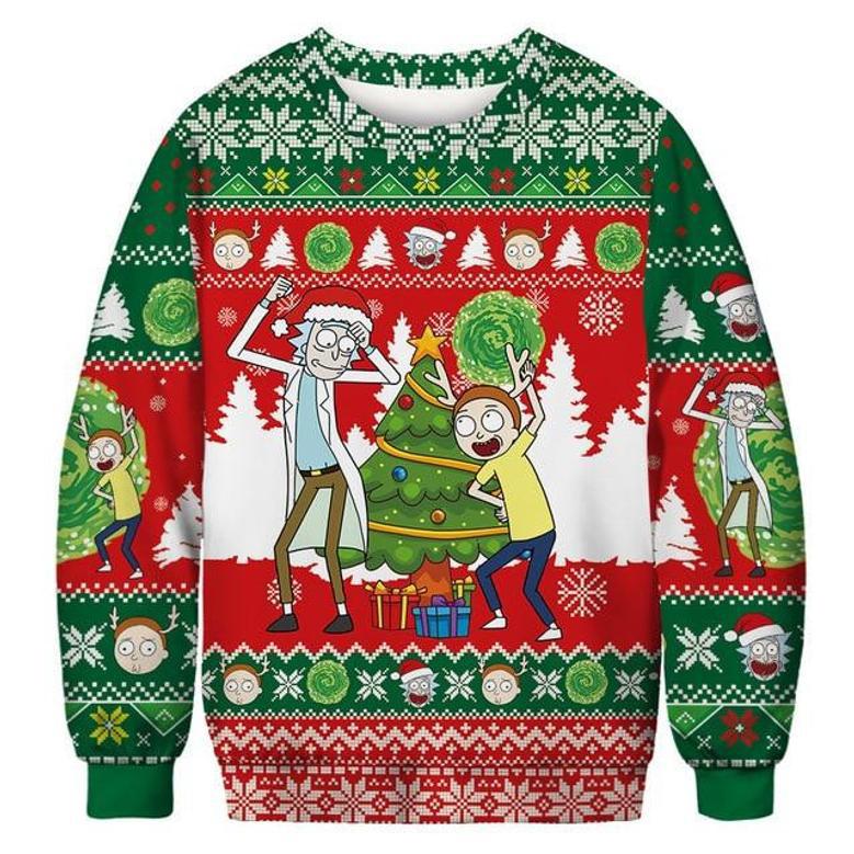 Rick And Morty Rick And Morty Christmas Party Red Green Christmas Ugly Wool Sweater Christmas Gift