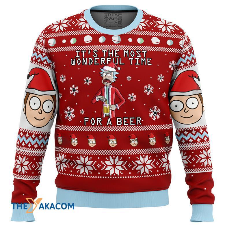 Rick and Morty Time for a Beer Gift For Fan Anime Christmas Ugly Sweater