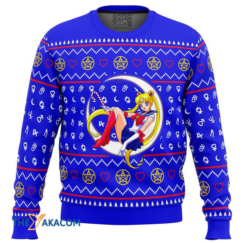 Sailor Moon Sitting on Moon Gift For Fan Anime Christmas Ugly Sweater