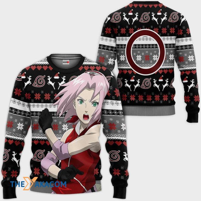 Sakura Haruno Black Custom With Pattern Gift For Fan Anime Christmas Ugly Sweater