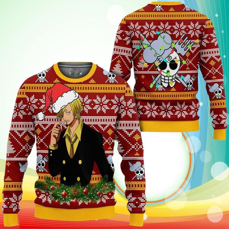 Sanji Ugly Christmas Sweater One Piece Anime Xmas Gifts