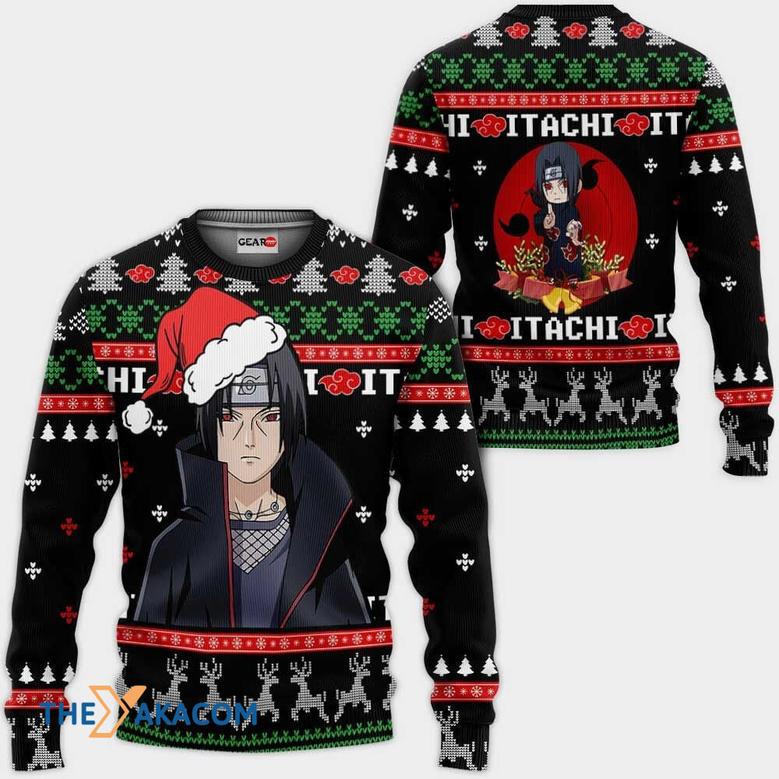 Santa Itachi Naruto Anime Black Custom Gift For Fan Anime Christmas Ugly Sweater