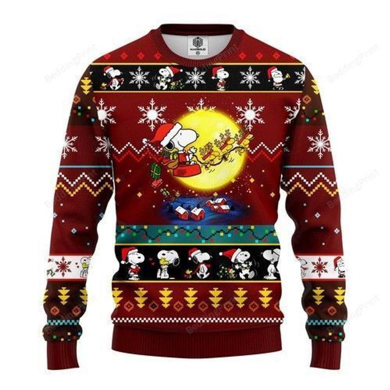 Santa Sleigh Ride Snoopy Christmas Pattern Christmas Ugly Wool Sweater Christmas Gift For Kid Adult