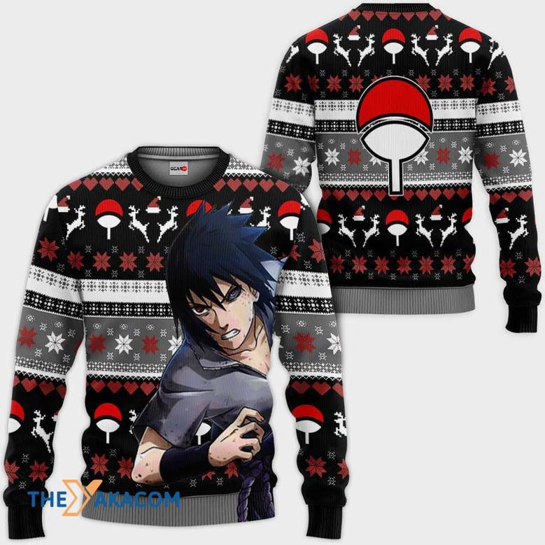 Sasuke Uchiha Black Custom With Pattern Gift For Fan Anime Christmas Ugly Sweater