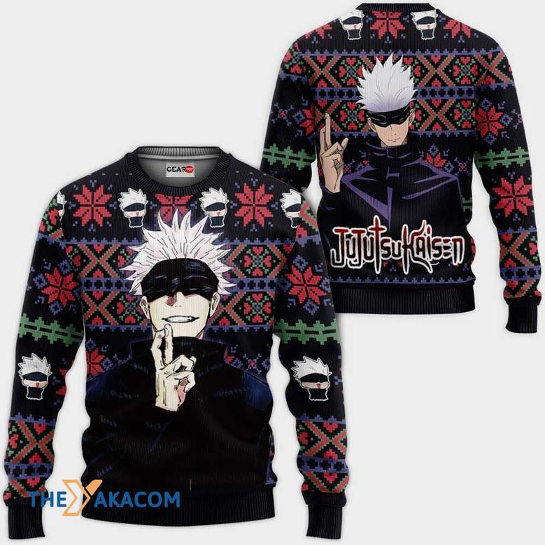 Satoru Gojo Anime Jujutsu Kaisen Black with Pattern Custom Gift For Fan Anime Christmas Ugly Sweater