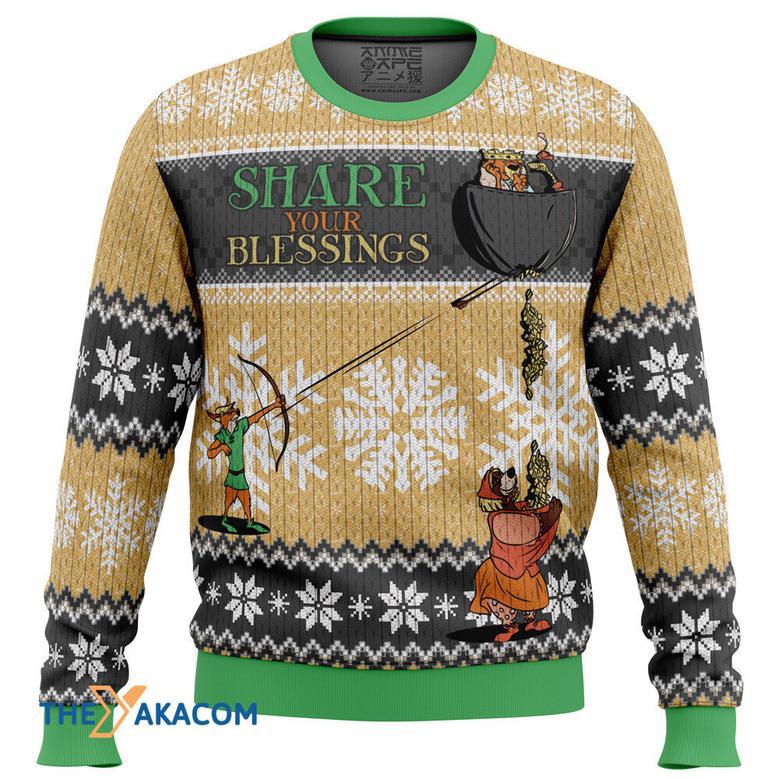 Share Your Blessings Robin Hood Disney Gift For Fan Anime Christmas Ugly Sweater