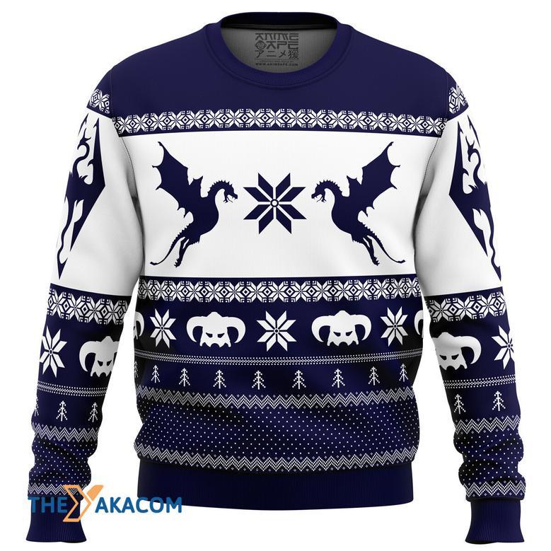 Skyrim Dragon Gift For Fan Anime Christmas Ugly Sweater