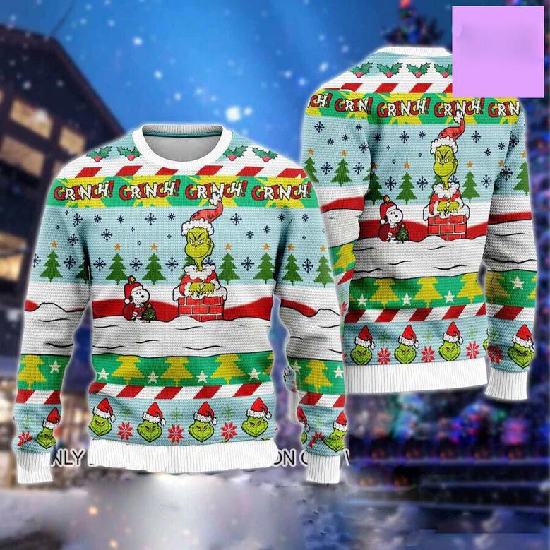 Snoopy And Grinch Christmas Ugly Wool Sweater Christmas Gift For Kid Adult