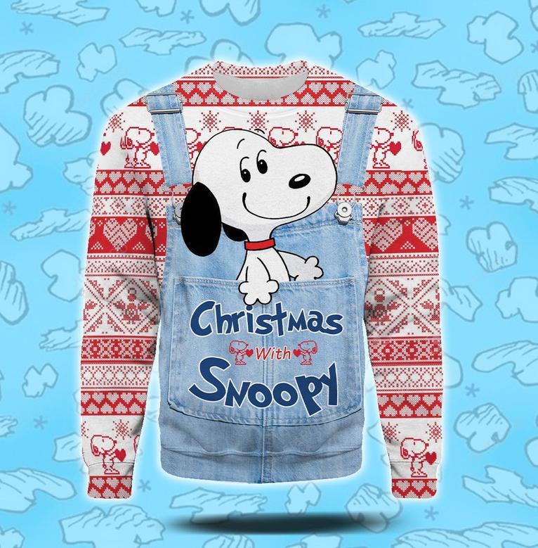 Snoopy Christmas Ugly Sweater Christmas With Snoppy Christmas Pattern Red White Sweater