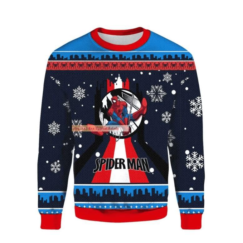 Spider-Man Navy Red Christmas Ugly Wool Sweater Christmas Gift For Kid Adult