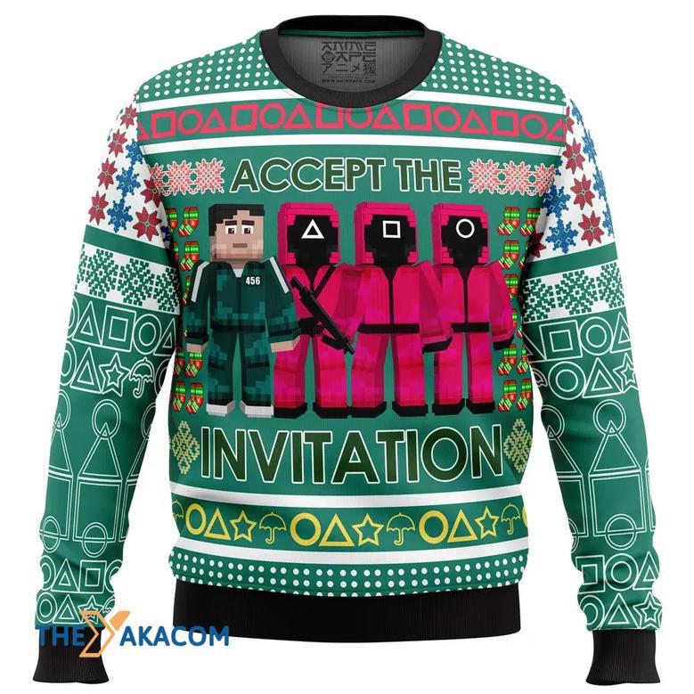 Squid Game Invitation Custom Gift For Fan Anime Christmas Ugly Sweater