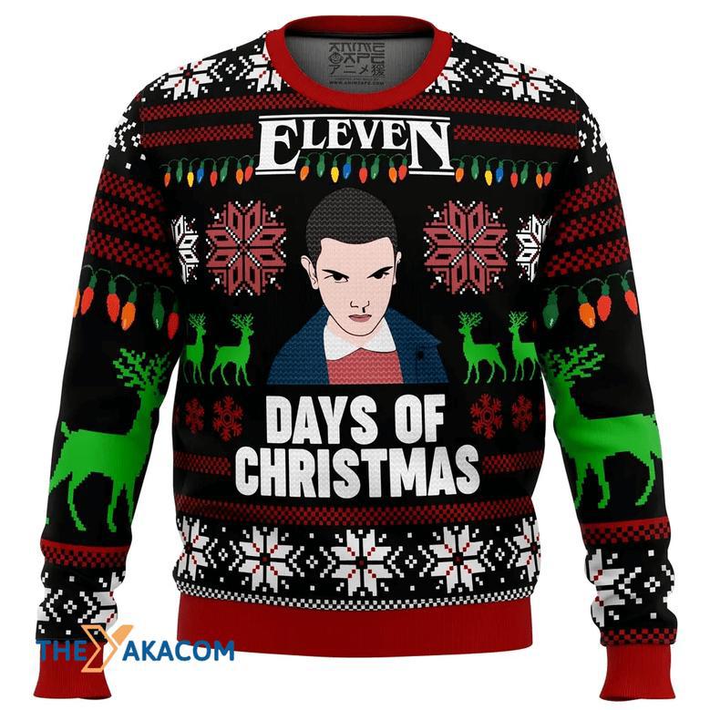 Stranger Things Eleven Days of Xmas Gift For Fan Anime Christmas Ugly Sweater