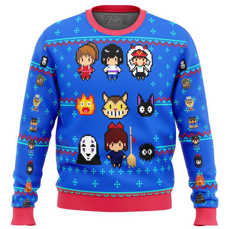 Studio Ghibli Blue Ugly Christmas Sweater