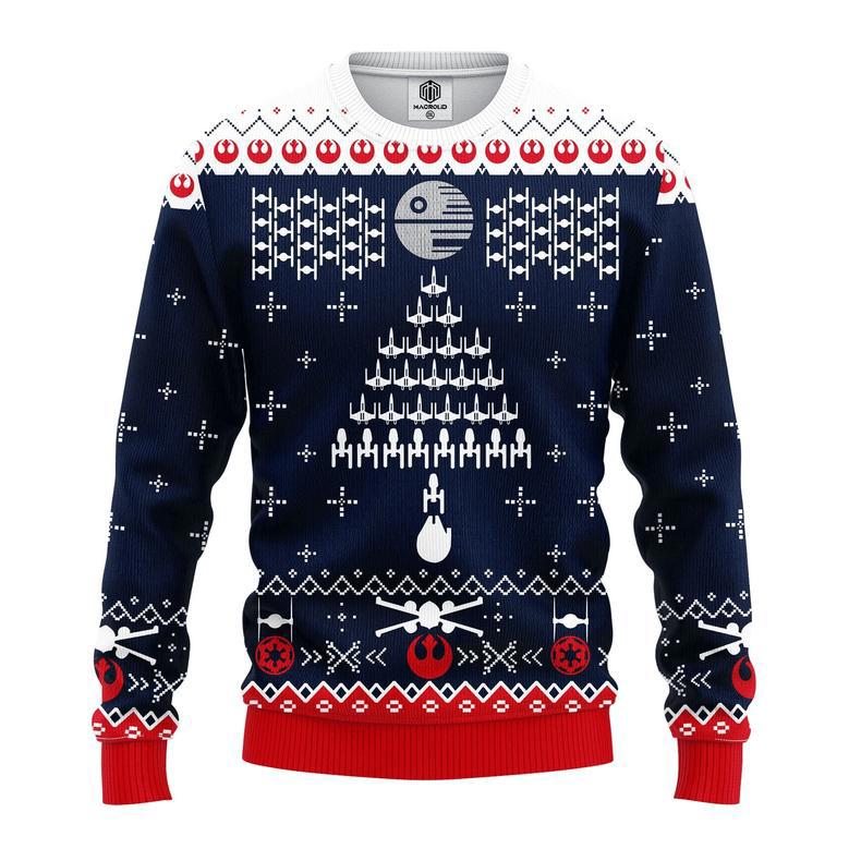 SW Christmas Sweater SW Fight Ship Blue White Ugly Sweater Awesome SW Ugly Sweater