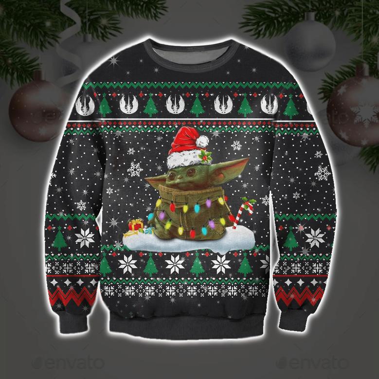 SW Christmas Ugly Sweater Grogu Jedi Order Symbol Pattern Christmas Pattern Black Sweater Amazing