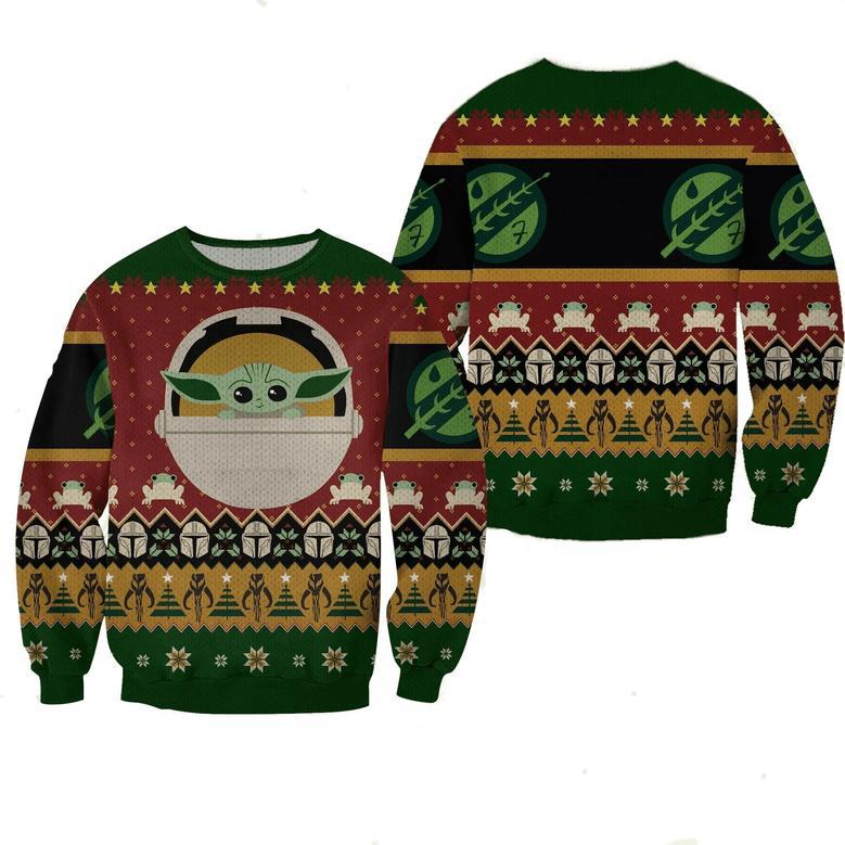 SW Ugly Sweater Baby Yoda Grogu Christmas Pattern Green Sweater Cute High Quality SW Grogu Sweater