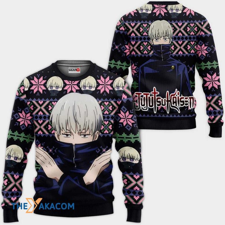 Toge Inumaki Anime Jujutsu Kaisen Black with Pattern Custom Gift For Fan Anime Christmas Ugly Sweater