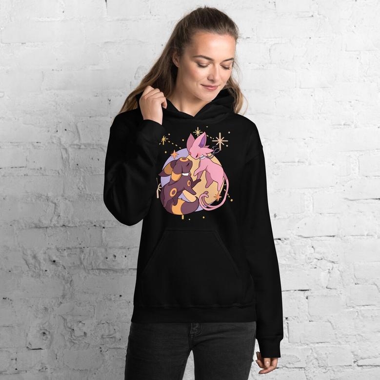 Unisex Hoodie Espeon Umbreon Pokemon Inspired Perfect Valentines Gift Anime Cat Clothing Sweatshirt