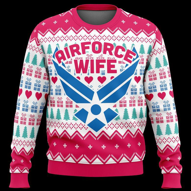 Veteran Sweater Air Force Wife Christmas Pattern White Pink Veteran Christmas Ugly Sweater