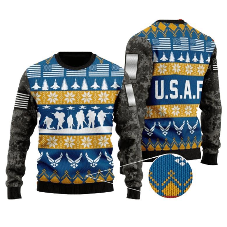 Veteran Sweater Soldier US Air Force Grey Blue Veteran Christmas Ugly Sweater