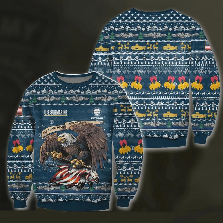 Veteran Sweater US Submarine Veteran Eagle Christmas Pattern Blue Ugly Sweater