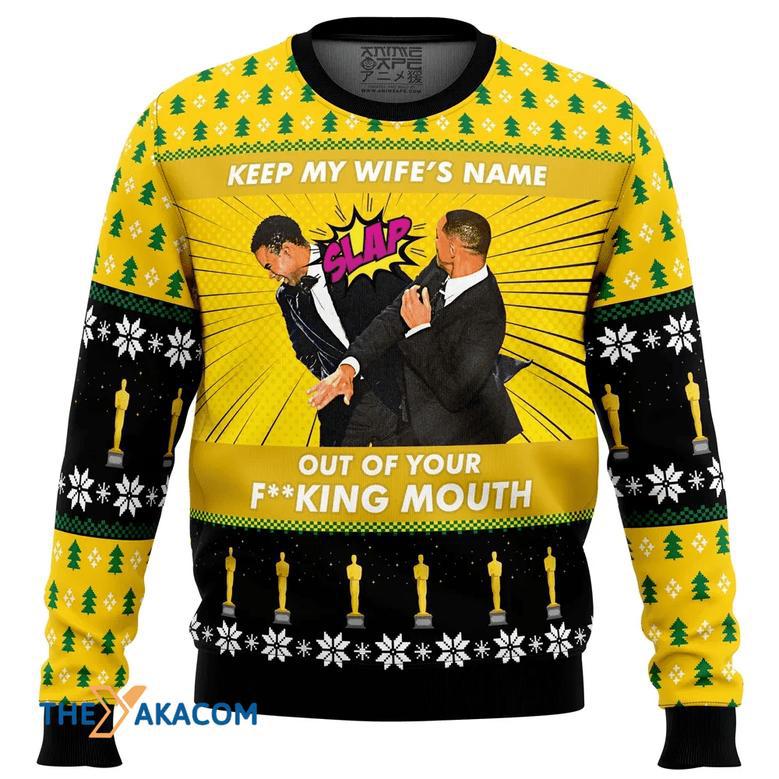 Will Smith Slaps Chris Rock Meme Gift For Fan Anime Christmas Ugly Sweater