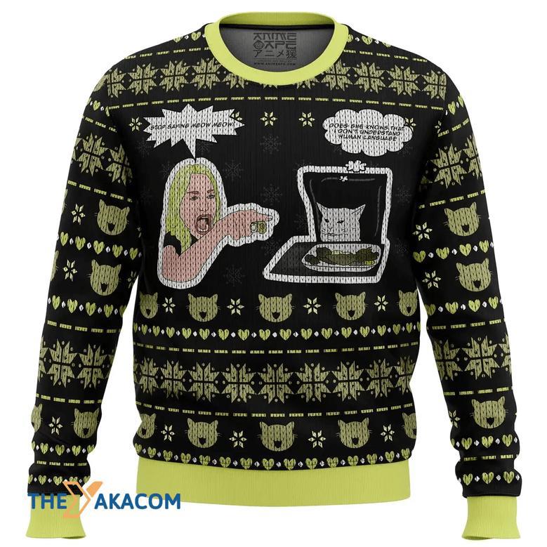 Woman Yelling At Cat Meme Custom Gift For Fan Anime Christmas Ugly Sweater