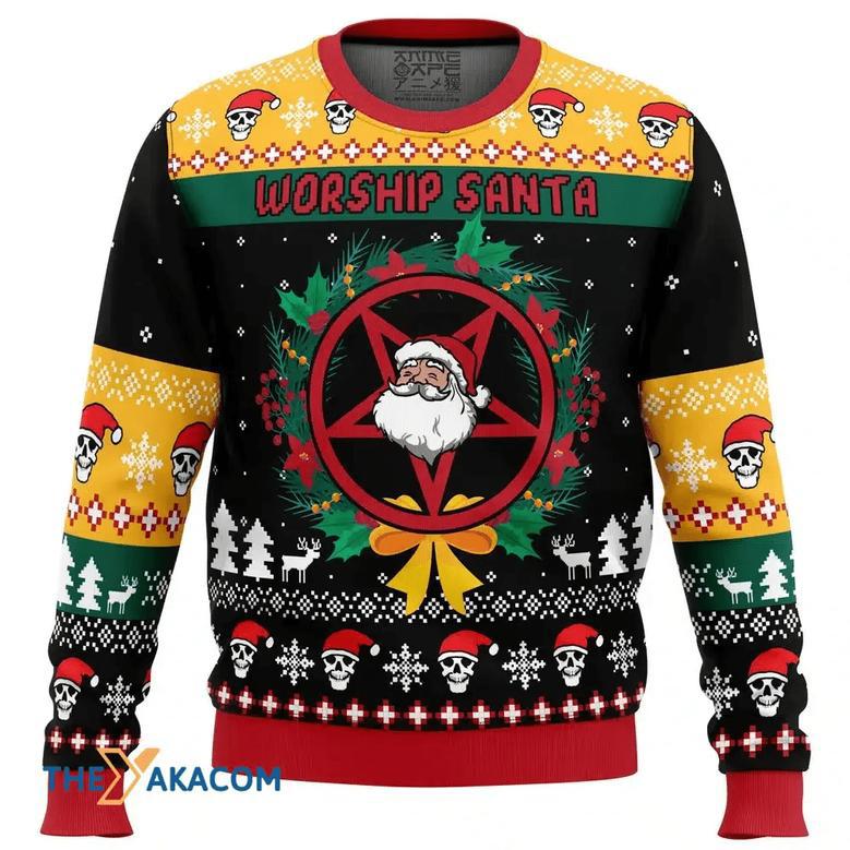 Worship Santa Custom Gift For Fan Anime Christmas Ugly Sweater