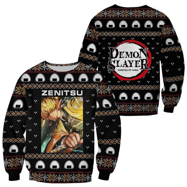 Zenitsu Agatsuma Ugly Christmas Sweater Kimetsu Anime Custom Xmas Clothes